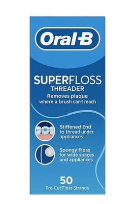 Oral-B Superfloss Einfädler entfernt Plaque Zahnseide für Zahnspangen 50 Stränge x 2