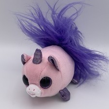 Fuzzee Tails ABRA Pink Unicorn Plush Furry Purple Tail Glitter Eyes 5"