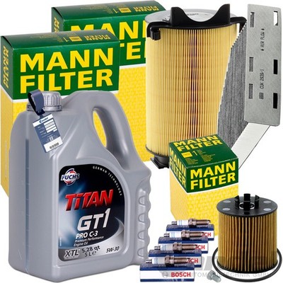 MANN INSPEKTIONSPAKET+5L FUCHS 5W-30 MOTORÖL passend für VW GOLF 5 AUDI 1.4 TSI