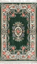 Vintage Dark Green Traditional 3'0" x 5'1" Hand-Knotted Oriental Wool Area Rug
