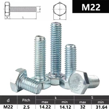 M22(22MM) SET SCREWS FULL/HALF THREADED BOLTS HIGH TENSILE GRADE 8.8 ZINC PLATED