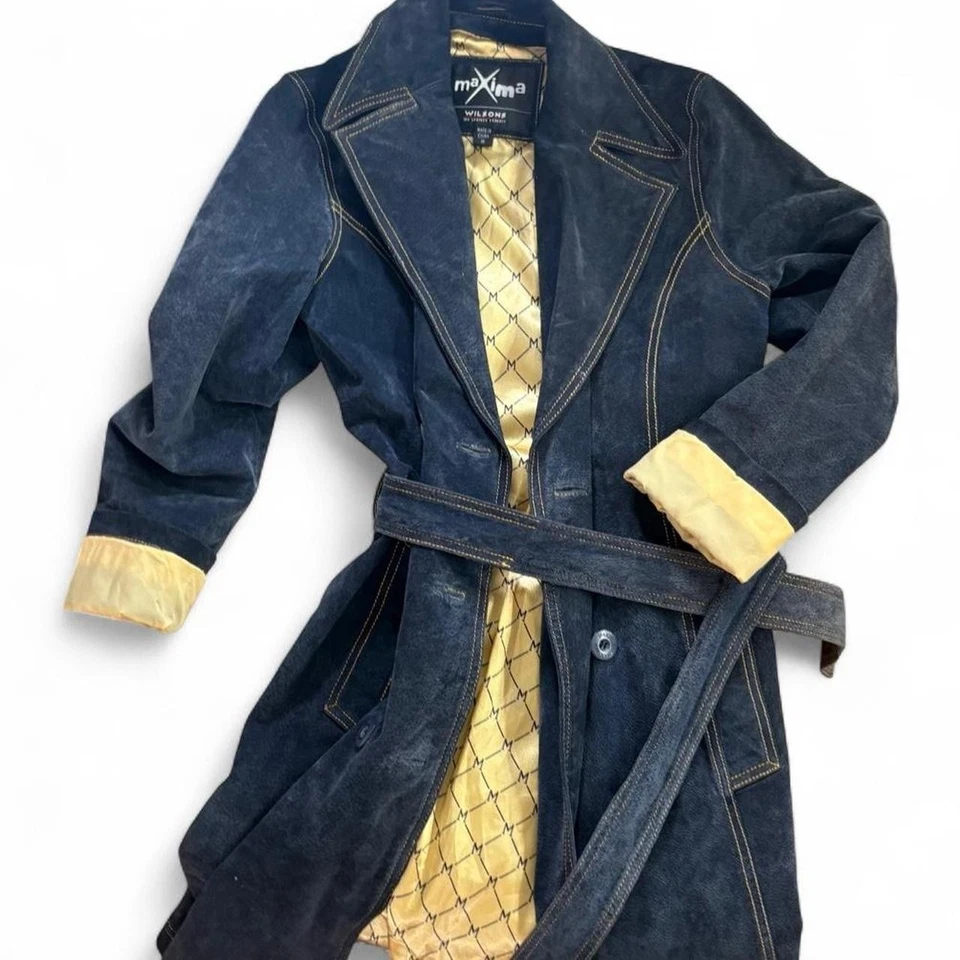 Gabardina Wilson’s Leather Máxima De Colección Azul Gamuza Talla M Forro Monograma Sedoso Foto 2 de 4