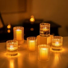 Glass Hurricane Candle Holder Set of 6, Clear Glass Candle Holders for Pillar...