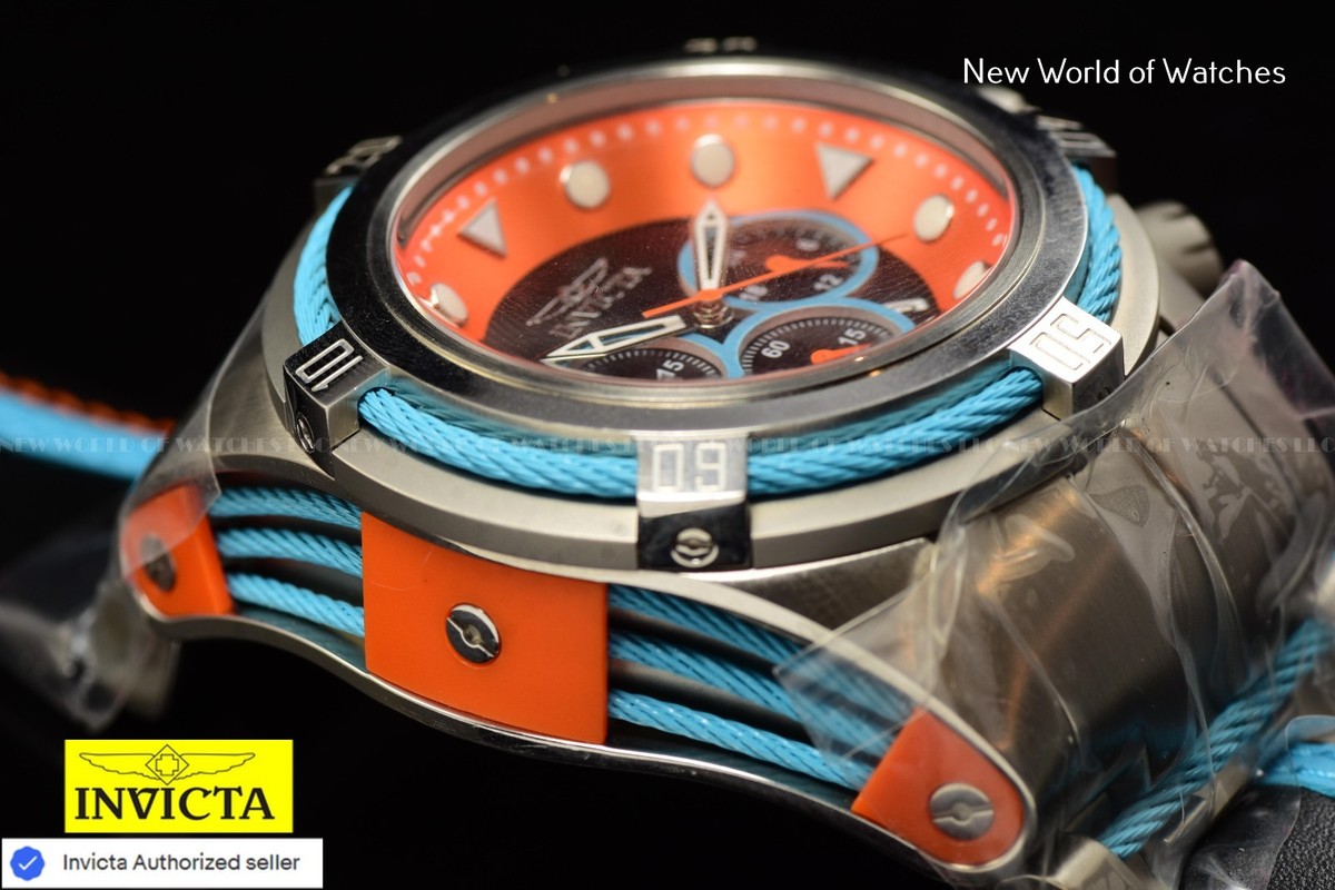 Invicta Bolt Zeus Chrono GMT Quartz Orange/ Black Dial Leather