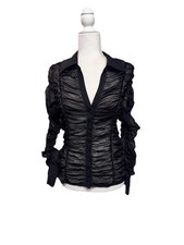 Alice + Olivia Portia Fitted Mesh Button-Front whimsigoth  Shirt sz Large