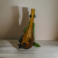 Vintage Nello Gori Orvieto Blown Crackle Glass Fish Wine Bottle 12”