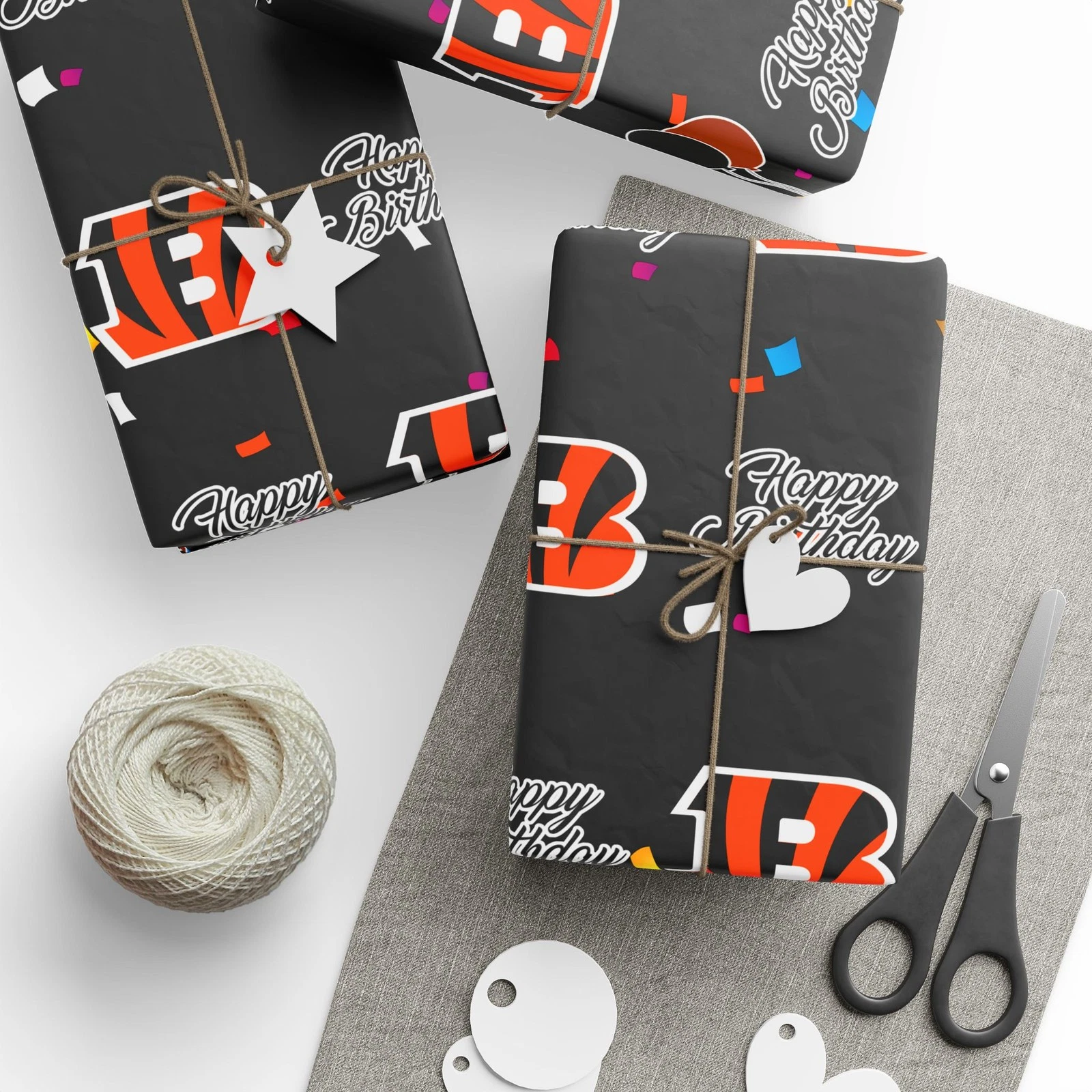 football Cincinnati Bengals Happy Birthday Wrapping Paper, Gift Wrap Roll, Football