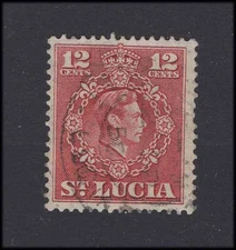M27830 St Lucia 1949 12 cents Claret perf 14 1/2 x 14 fine Used Sg 153a Cat £550