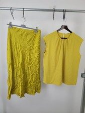 M&S 2Pcs Bundle Size 10 Yellow Pleat Front Top Satin Slip Midi Skirt NEW F2