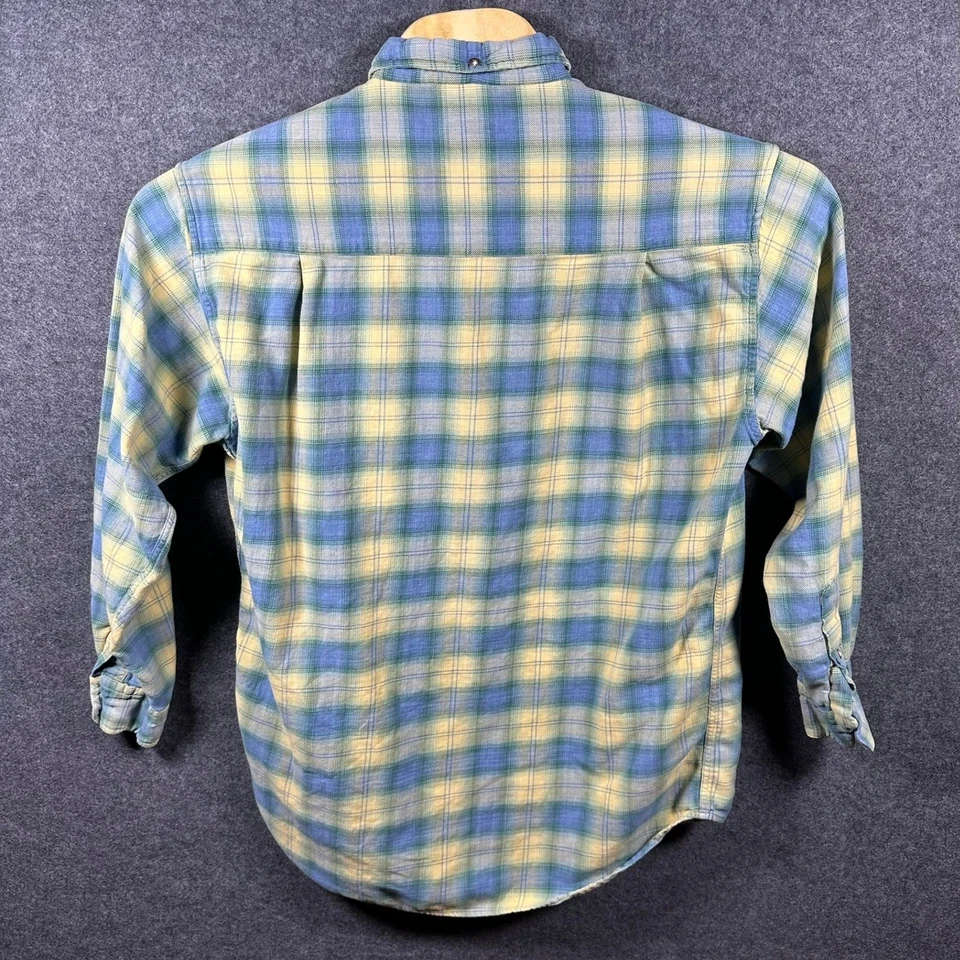 Madison Trader Plaid Flannel Shirt Men Medium Blue Yellow Button Down - Image 3 of 4