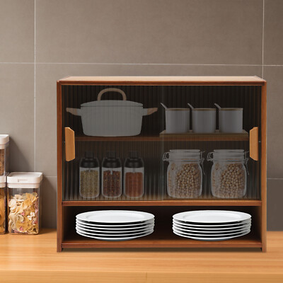 Kitchen Pantry Sideboard Bamboo Small Storage Cabinet Sliding Door Cupboard