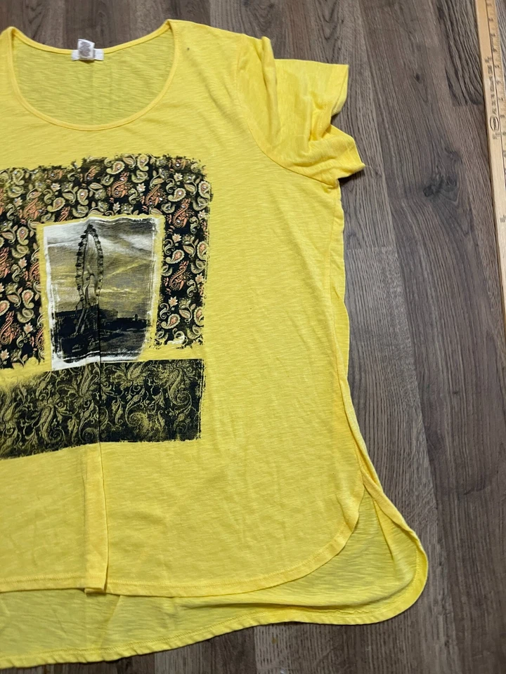 Madison & Berkely Shirt, Women's Plus Size 3X, Yellow, Floral, Ferris Wheel - Image 4 of 4