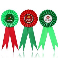 3 Pieces Christmas Ugly Sweater Award Ribbons Green and Red Ugly Sweater Cont...