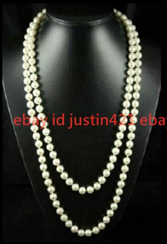 8/10mm South Sea White Shell Pearl Round Beads Necklace Long 24/36/50 Inches - Picture 12 of 14