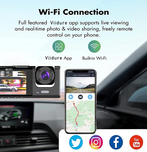 3 Channel WIFI Car DVR HD 1080P Inside Vehicle Dash Cam DVRs Recorder Camcorder - Picture 3 of 14