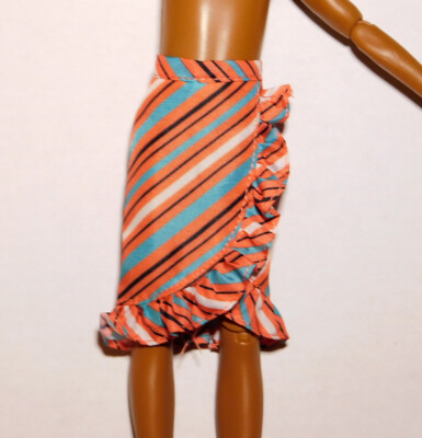 Creatable World Striped Ruffle Skirt Orange Teal Black White Stripe Doll Clothes