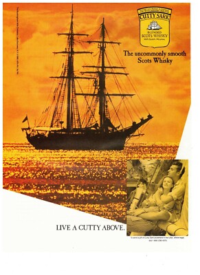 1989 Cutty Sark Scots Whisky Cutter Ship Sunset Vintage Print Advertisement