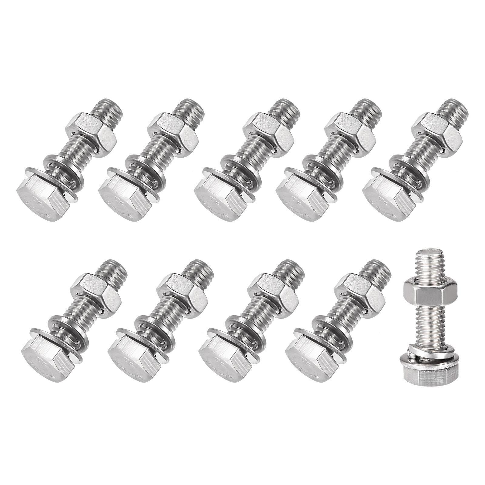 M8x30mm Hex Head Screws Bolts Nuts Flat Lock Washers Kit 10 Sets