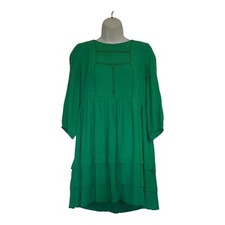 Ann Taylor Green Boho Baby Doll Pleated Tiered Dress Size 4 Petite