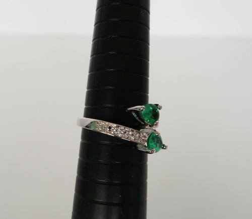 925 Sterling Silver Two Headed Snake Green & White Rhinestone Ring - Picture 4 of 8