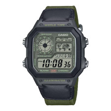 Casio AE1200WHUB-3AV, Men's Chronograph Watch, 10 Year Battery, Green Nylon,Date