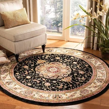Lyndhurst Collection Area Rug - 7' Round, Black & Ivory, Traditional Oriental De