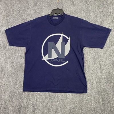 VINTAGE Nautica Competition T Shirt Mens XL Sail Logo Blue