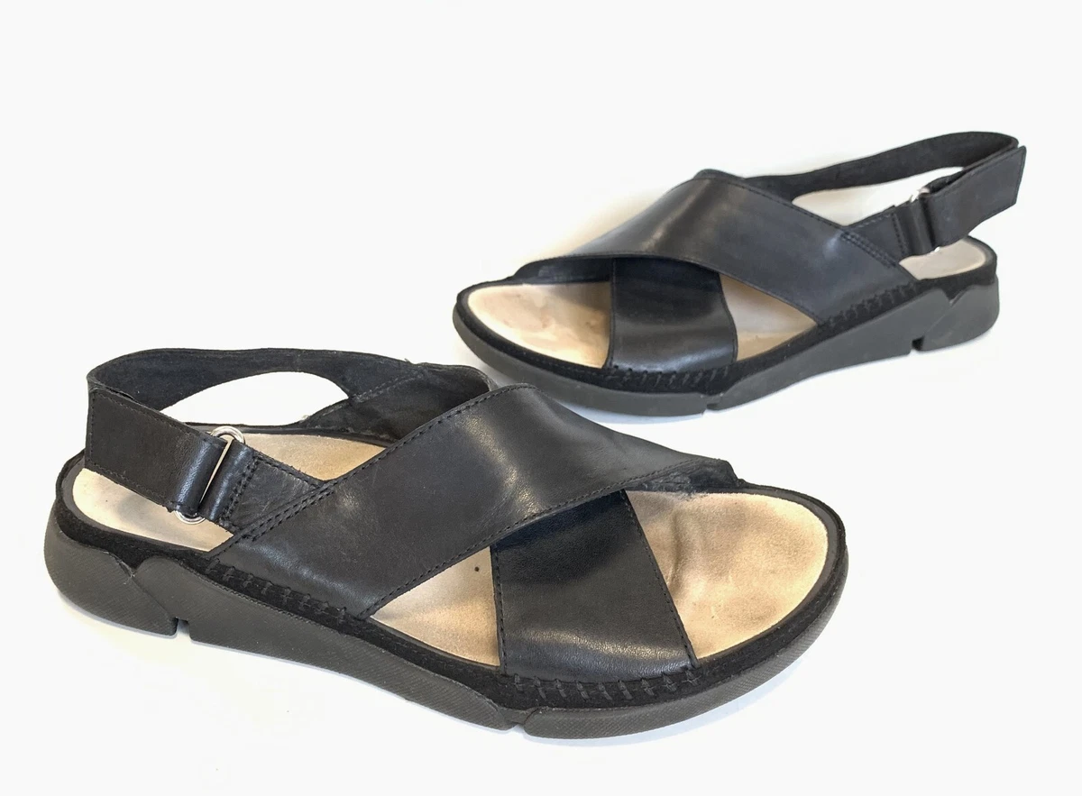 Ladies CLARKS TRIGENIC Black Leather Sandals Size UK 4.5 D Great Cond