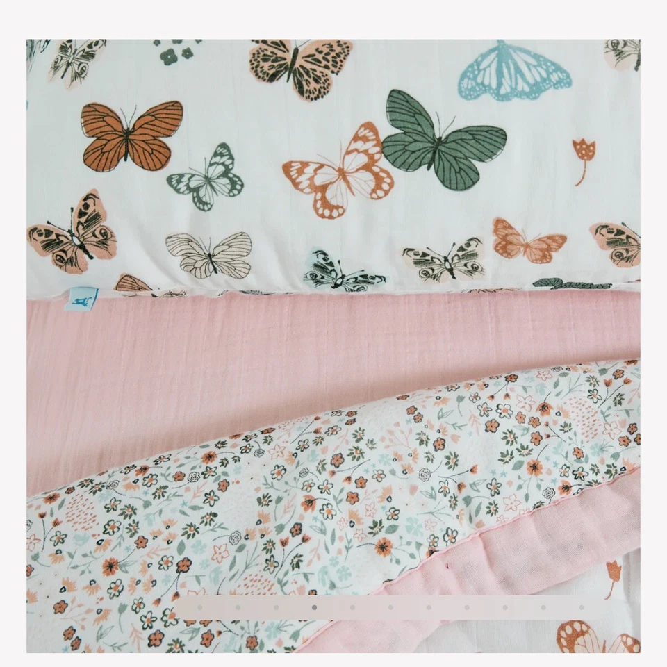 NUEVO Juego de 3 piezas de edredón de muselina para niños pequeños Little Unicorn mariposas Foto 2 de 4