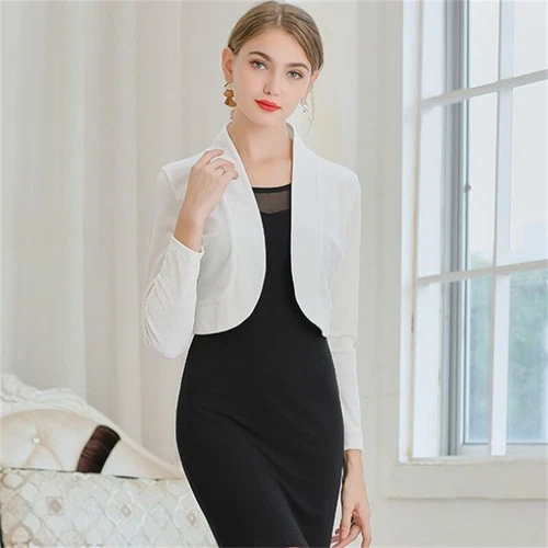 Damen Cropped Bolero Samt Cardigan Achselzucken Jacke vorne offen formell Hochzeit - Bild 11 von 17