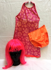 Curtain Call Halter Dress Briefs Pink Orange Girls Size CLA Pink Long Hair Wig