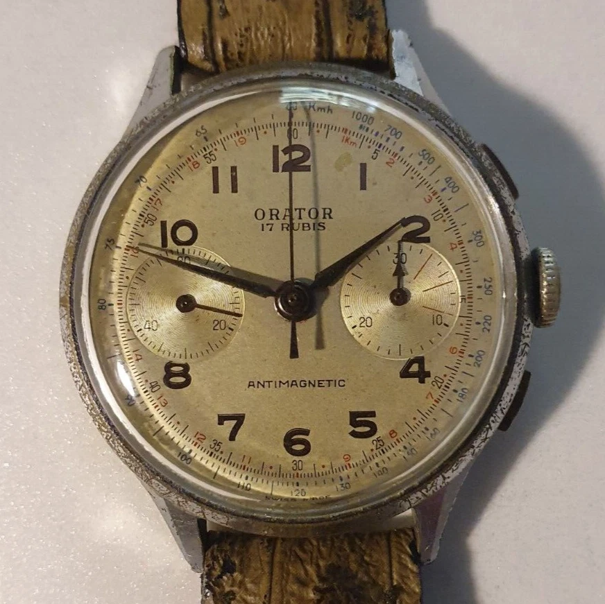 Chronografo Uomo "ORATOR" Orologio Vintage Swiss MILITARY Style WW2 ERA Serviced - Imagem 4 de 4
