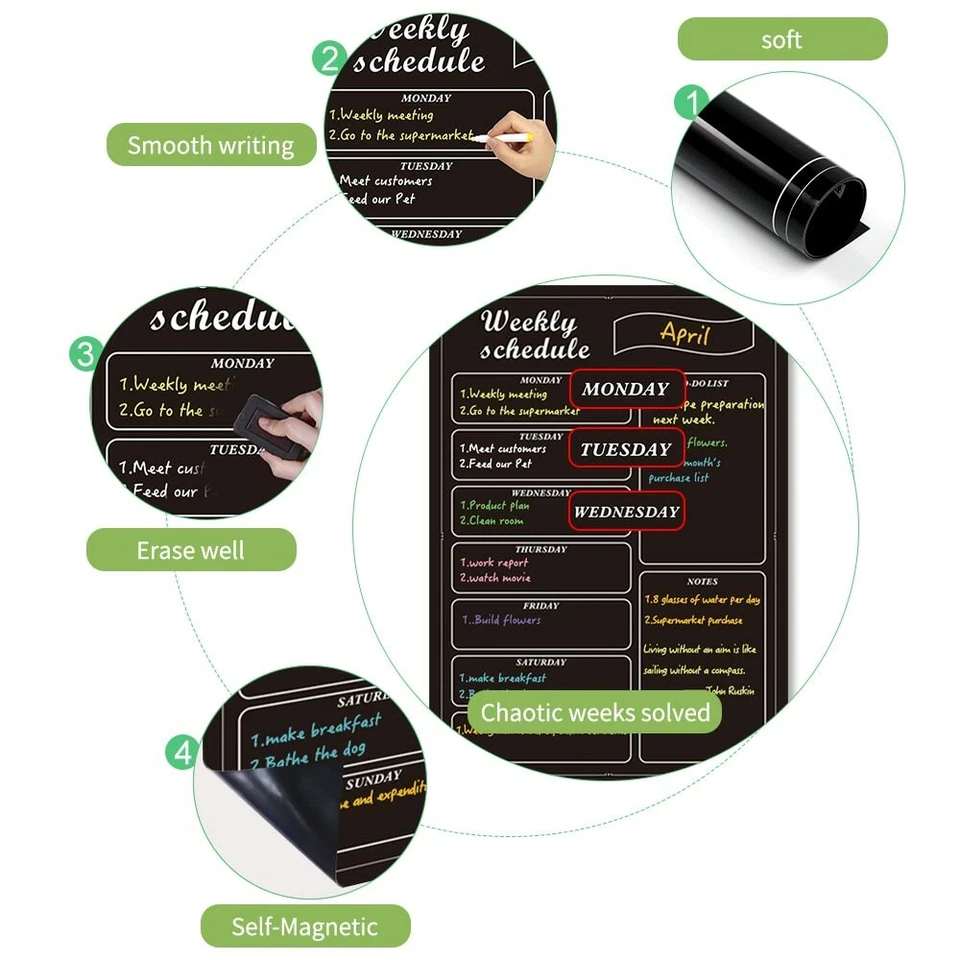 Weekly Schedule Plan Board Magnetic Refrigerator Chalkboard Meal Planner Sticker - Image 4 of 4