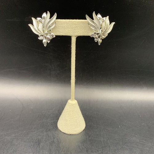 Orecchini Clip On Tono Argento Foglie Foglie Classico Vintage - Foto 2 di 7