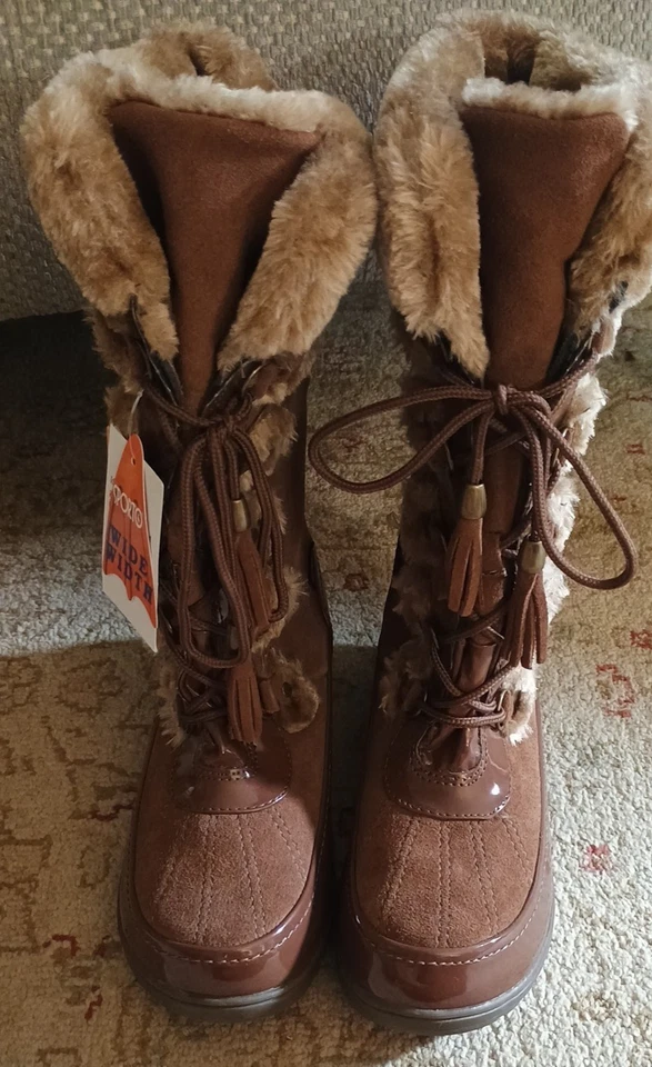 Sporto Retro Millie Chestnut Brown Suede Lace-up Winter Snow Knee Boots NEW 8 W - Image 3 of 4