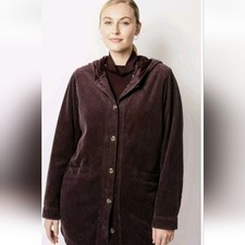 J. Jill Heritage Hooded Button Down Cord Chore Barn Coat Sz L In Wine Color