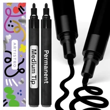 ARTISTRO 2 Black Permanent Marker - Waterproof Markers for Tire, Fabric, Rock...