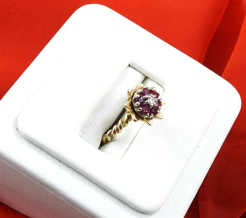 Vintage Solid 14K Yellow Gold Ring Ruby Diamond C… - image 13