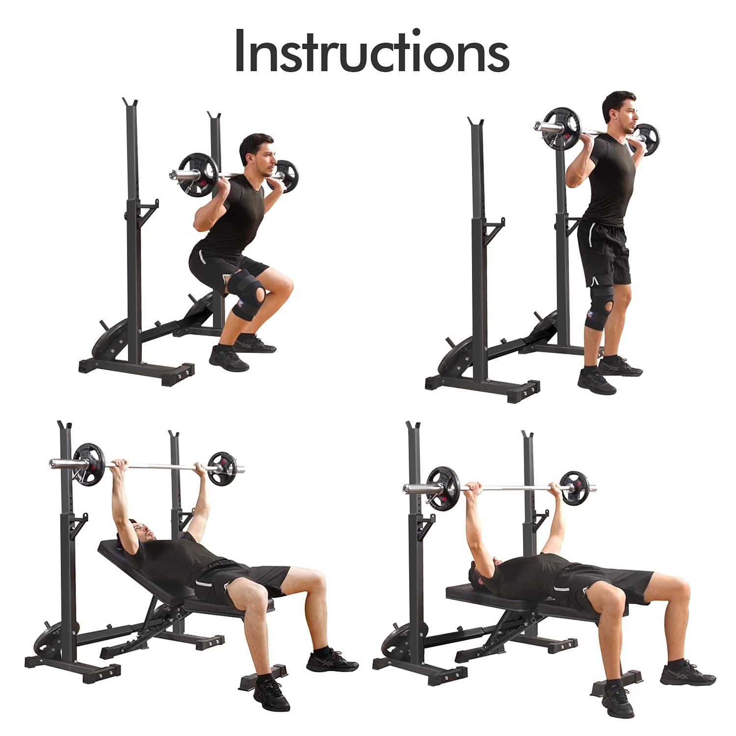 Adjustable Squat Rack Stand Multi-Function Barbell Rack Weight Lifting Gym Du...