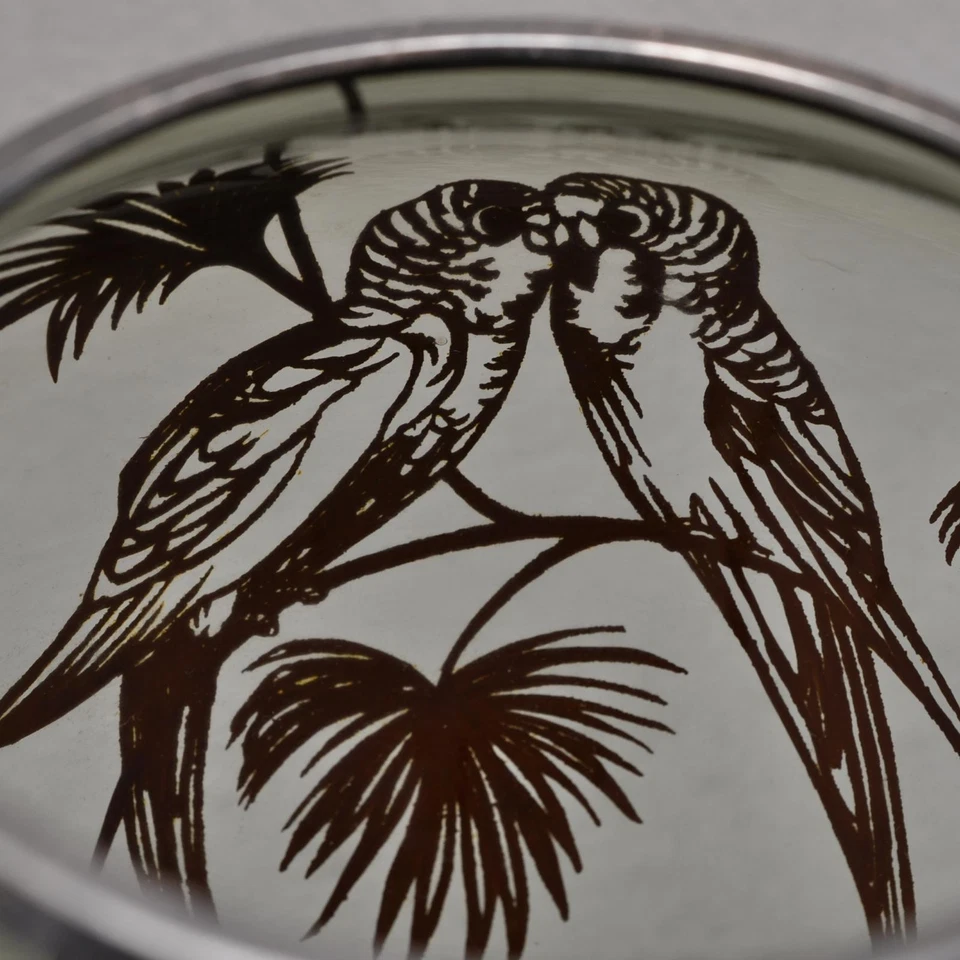 Wunderschöne grünliche Glasvase mit Silberoverlay Papageien, Spahr(?), 30er/40er - Bild 4 von 4