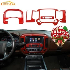 Red Center Console Dash Cover Trim Overlay Kit For Chevy Silverado Sierra 14-17