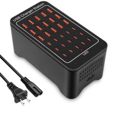 Charging Station, USB C Charger Block, 150W 30-Port  15USB-C  30 Ports, Black