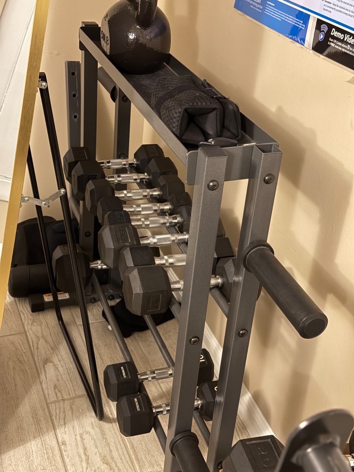 Complete Home Gym &mdash; Marcy MD-857 Bench + Olympic Bar + Rubber Dumbbells + Rack 