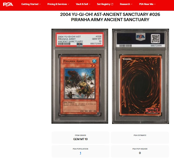 2004 Yu-Gi-Oh yugioh Ancient Sanctuary AST 26 Piranha Army yu gi oh PSA 10 POP 1 - Image 3 of 3
