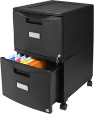 Plastic Two-Drawer Mobile Pedestal File Cabinet Locking Document Organizer wit