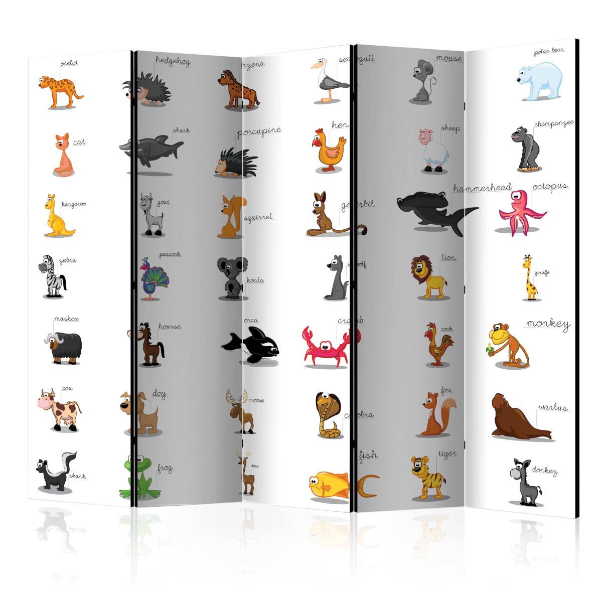 Paravent 5 volets Learning By Playing Animals grand écran de séparation pour enfant 172x225cm