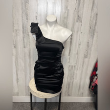 Forever 21 Black One Shoulder Bow Bodycon Mini Dress Small