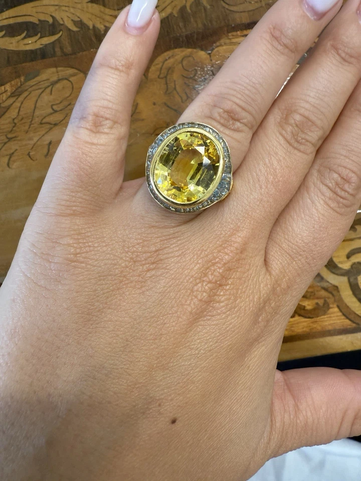 Кольцо BVLGARI Италия желтое золото 18 карат, желтый сапфир, аквамарин и бриллиант 1970-е - Изображение 2 из 4