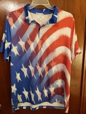 Cabana by Crown and Ivy Polo Golf Shirt Men Patriotic Flag Fourth of July Large 