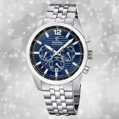 Festina Herrenuhr Timeless Chronograph Armbanduhr Edelstahl silber UF20742/4